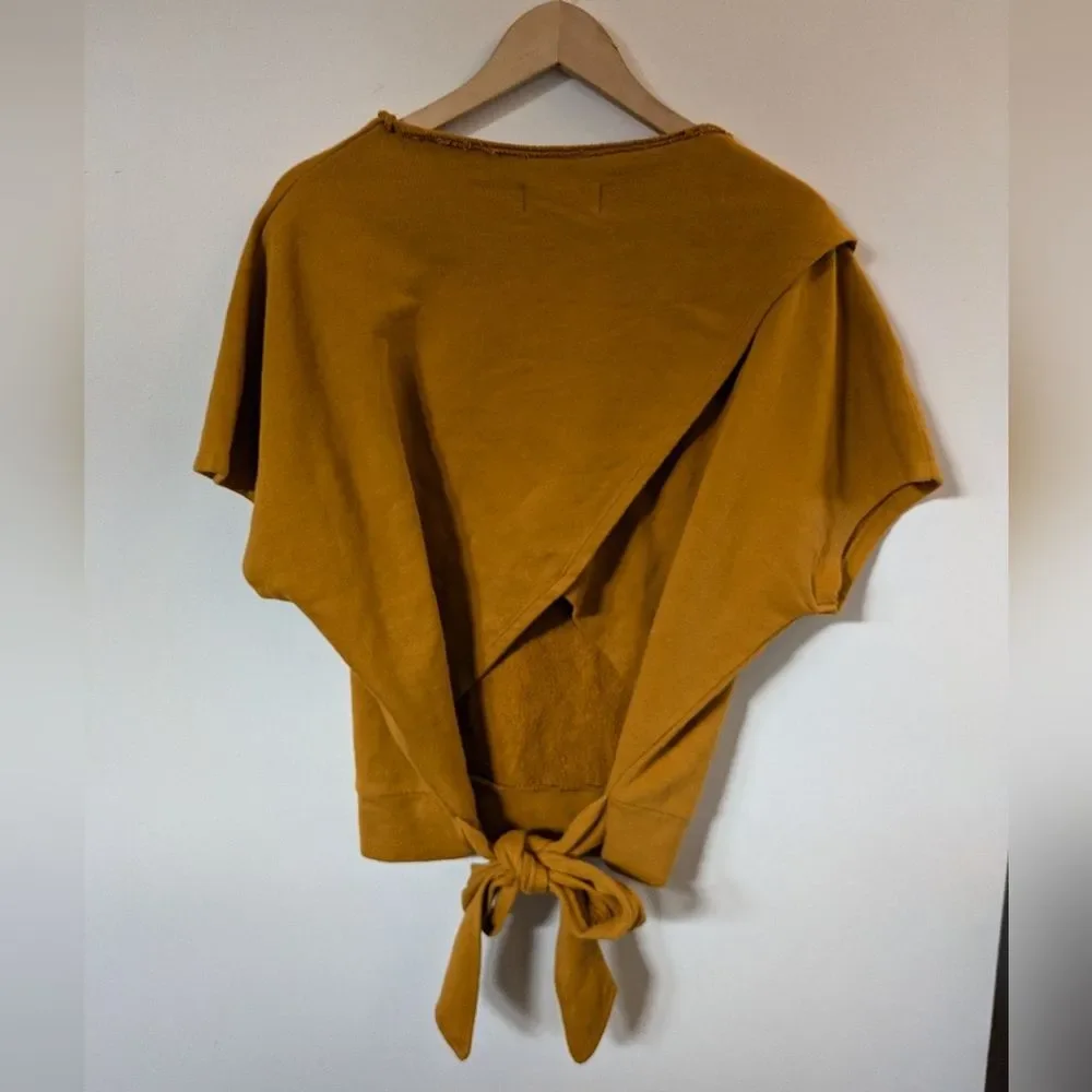 Anthropologie Tie Back Sweatshirt Tee Top Golden Mustard Yellow M Medium